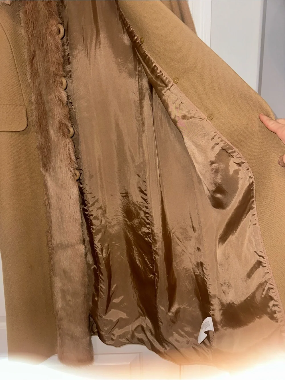 Tory Burch Celeste Coat Camel Faux Fur Collar Double Breasted Size 6